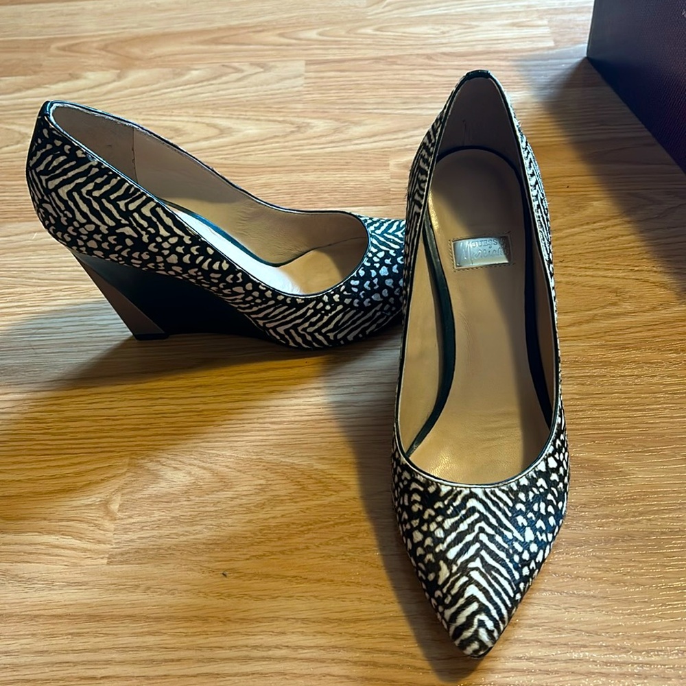 Guess by Marciano Wedge Pony Hair Animal Print Shoes, Size 7.5